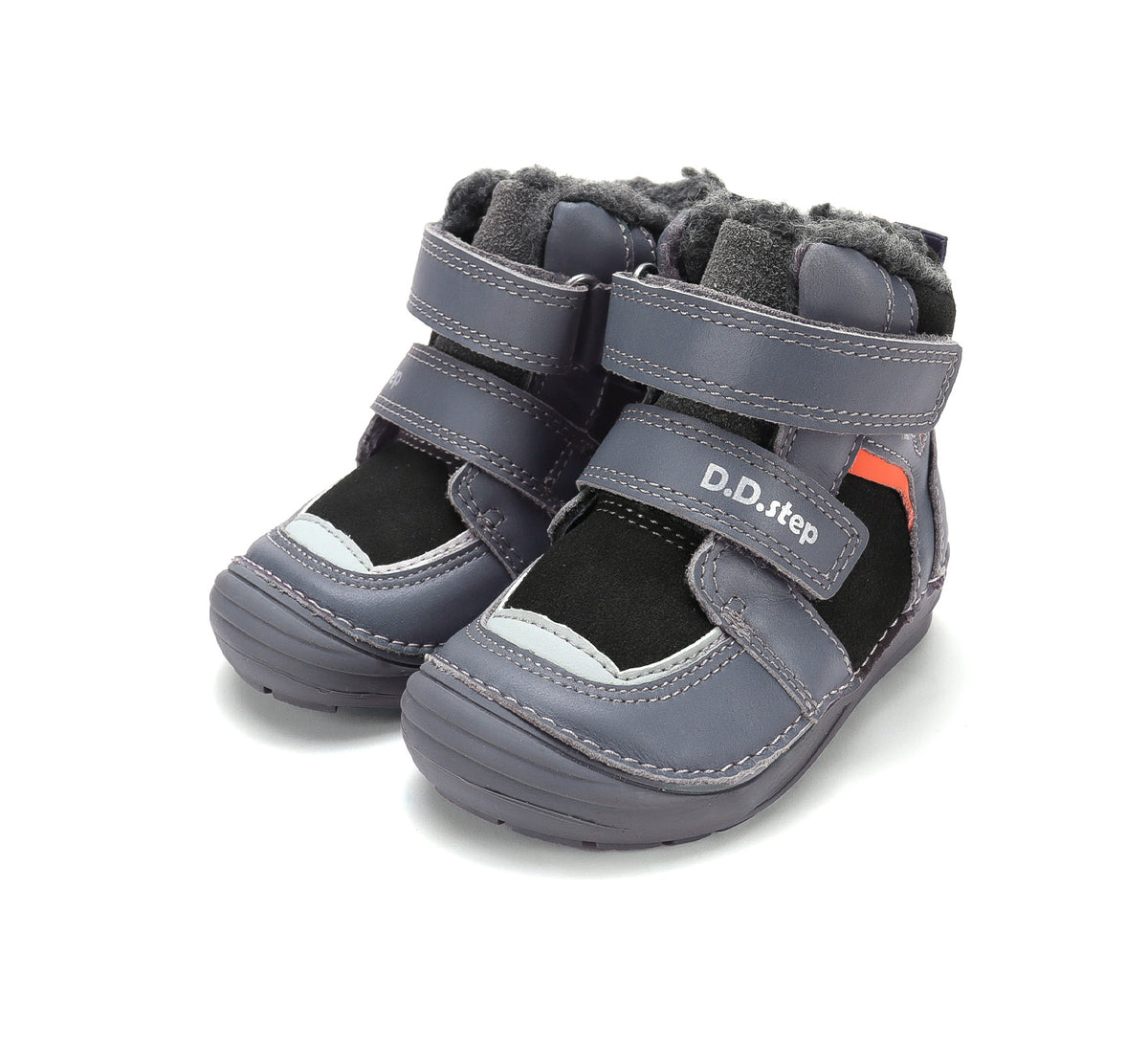 D.D.Step ghete baieti imblanite 20-31 Dove Grey cu negru