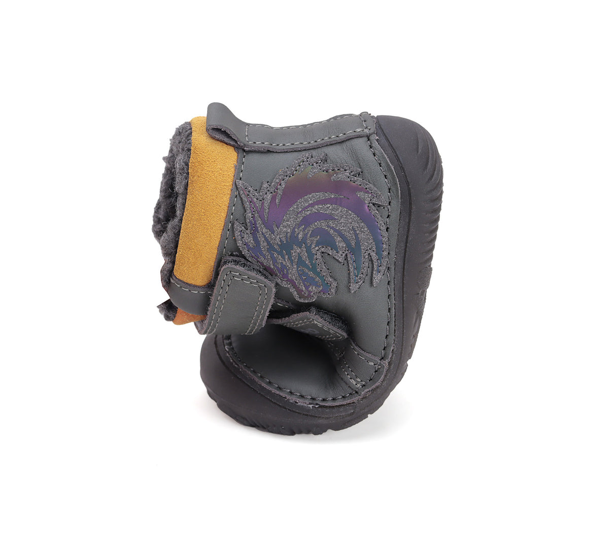 D.D.Step ghete baieti Barefoot imblanite cu talpa fluorescenta 20-25 Dark Grey cu lup