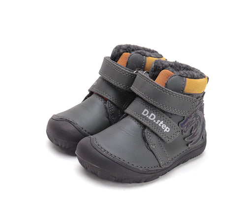 D.D.Step ghete baieti Barefoot imblanite cu talpa fluorescenta 20-25 Dark Grey cu lup