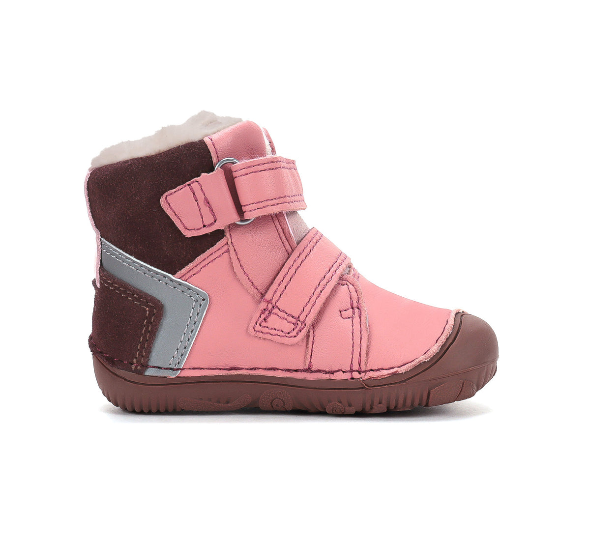 D.D.Step ghete fete Barefoot imblanite 26-31 Raspberry cu maroniu