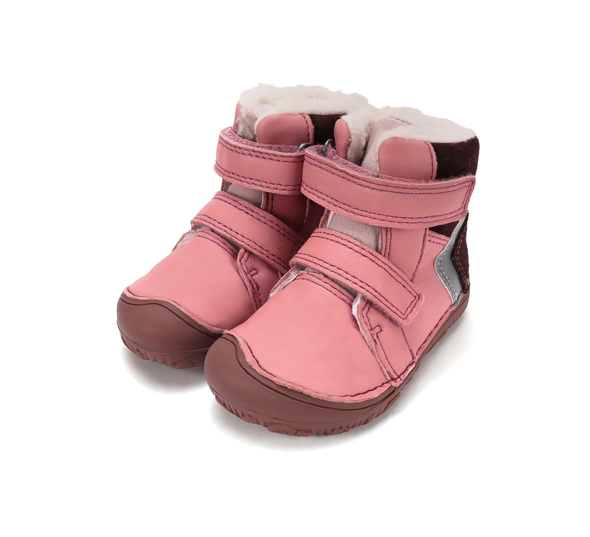 D.D.Step ghete fete Barefoot imblanite 26-31 Raspberry cu maroniu