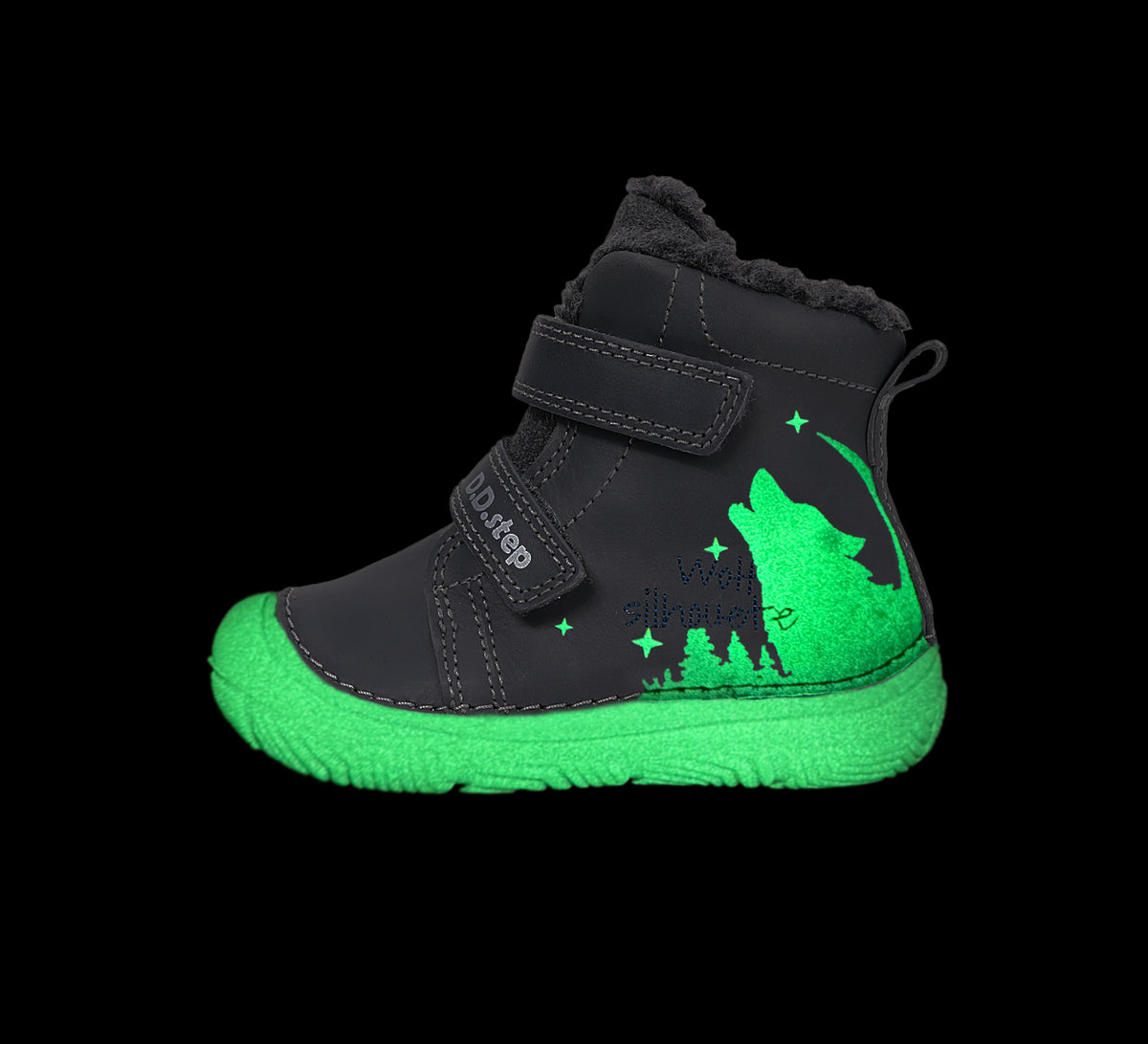 D.D.Step ghete baieti imblanite si fluorescente 20-31 Marine Grey cu lup