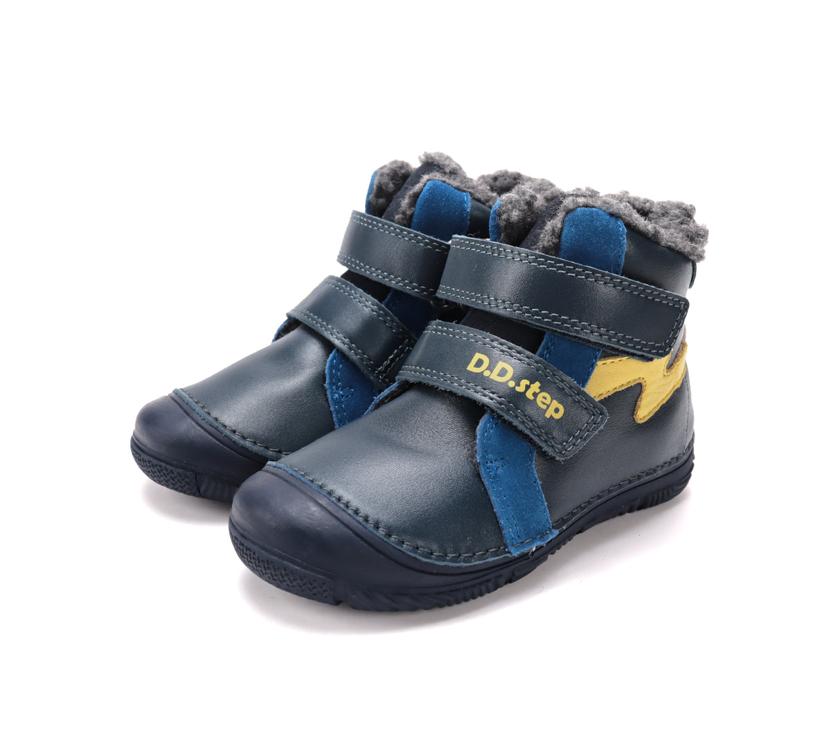 D.D.Step ghete baieti imblanite 20-31 Royal Blue cu galben
