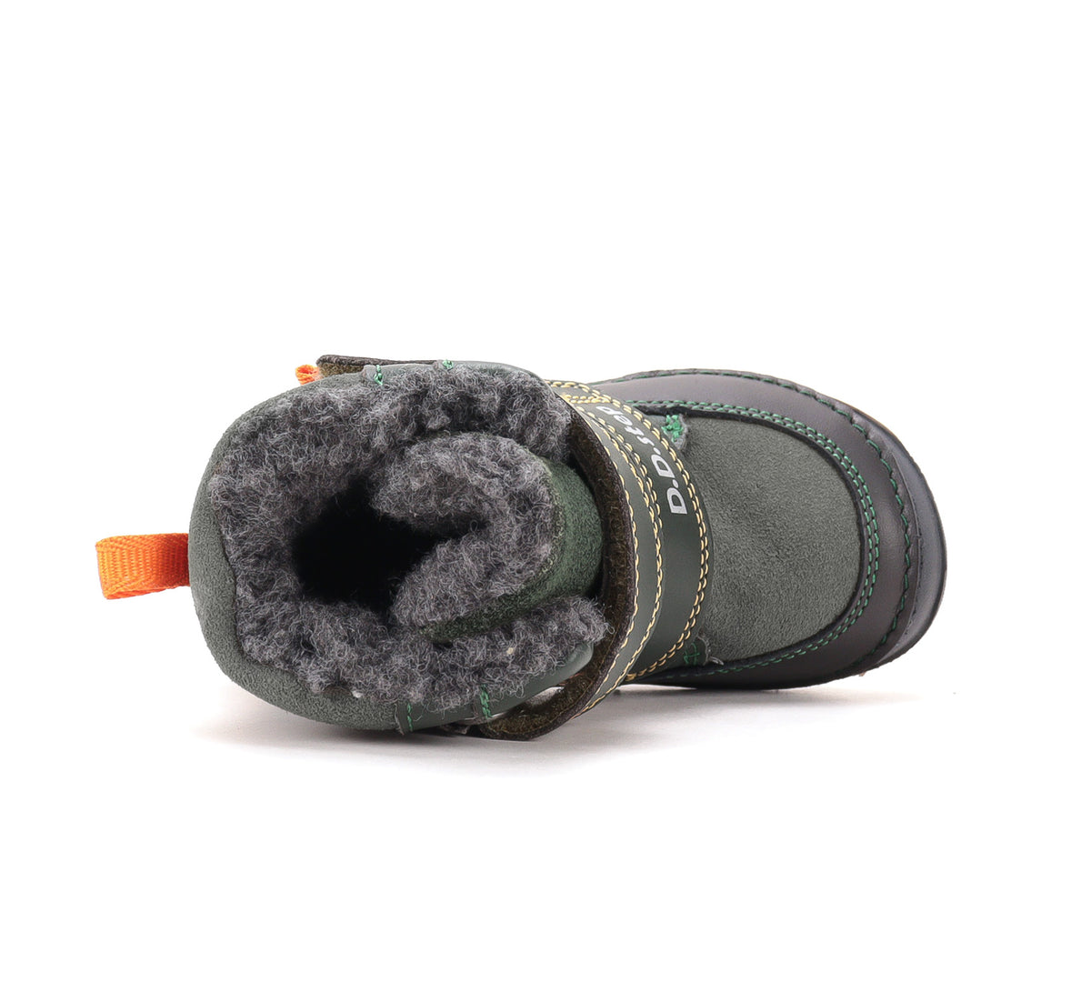 D.D.Step ghete baieti Barefoot captusite 28-33 Olive cu dunga portocalie