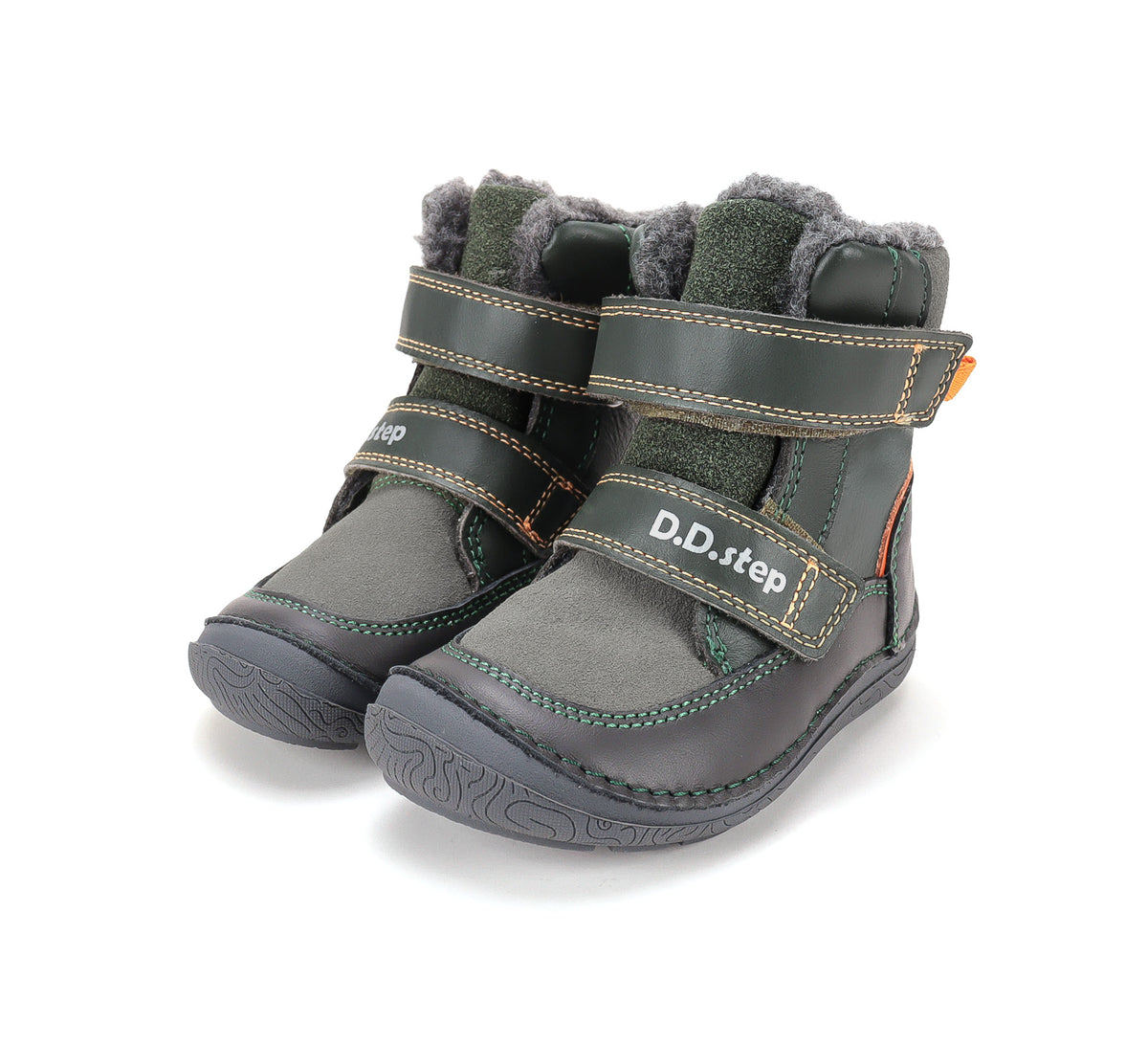 D.D.Step ghete baieti Barefoot captusite 28-33 Olive cu dunga portocalie Imagine principală a produsului