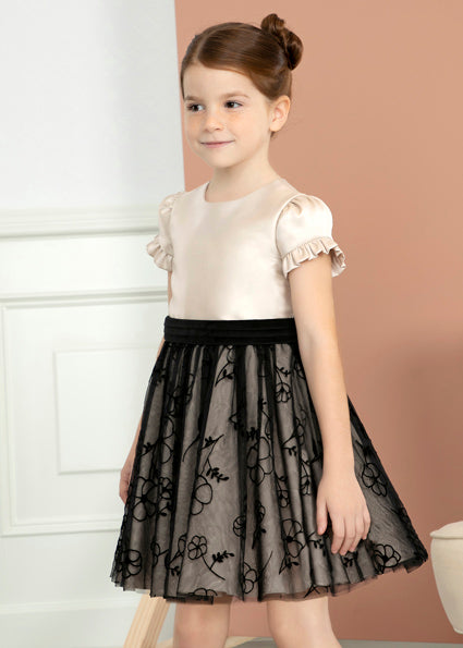Abel&Lula rochita fete satinat cu tul 4-14 ani, Beige
