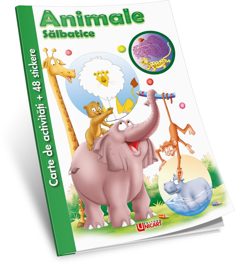 Unicart carte de activitati cu 48 stickere 4-6 ani, Animale salbatice Imagine principală a produsului