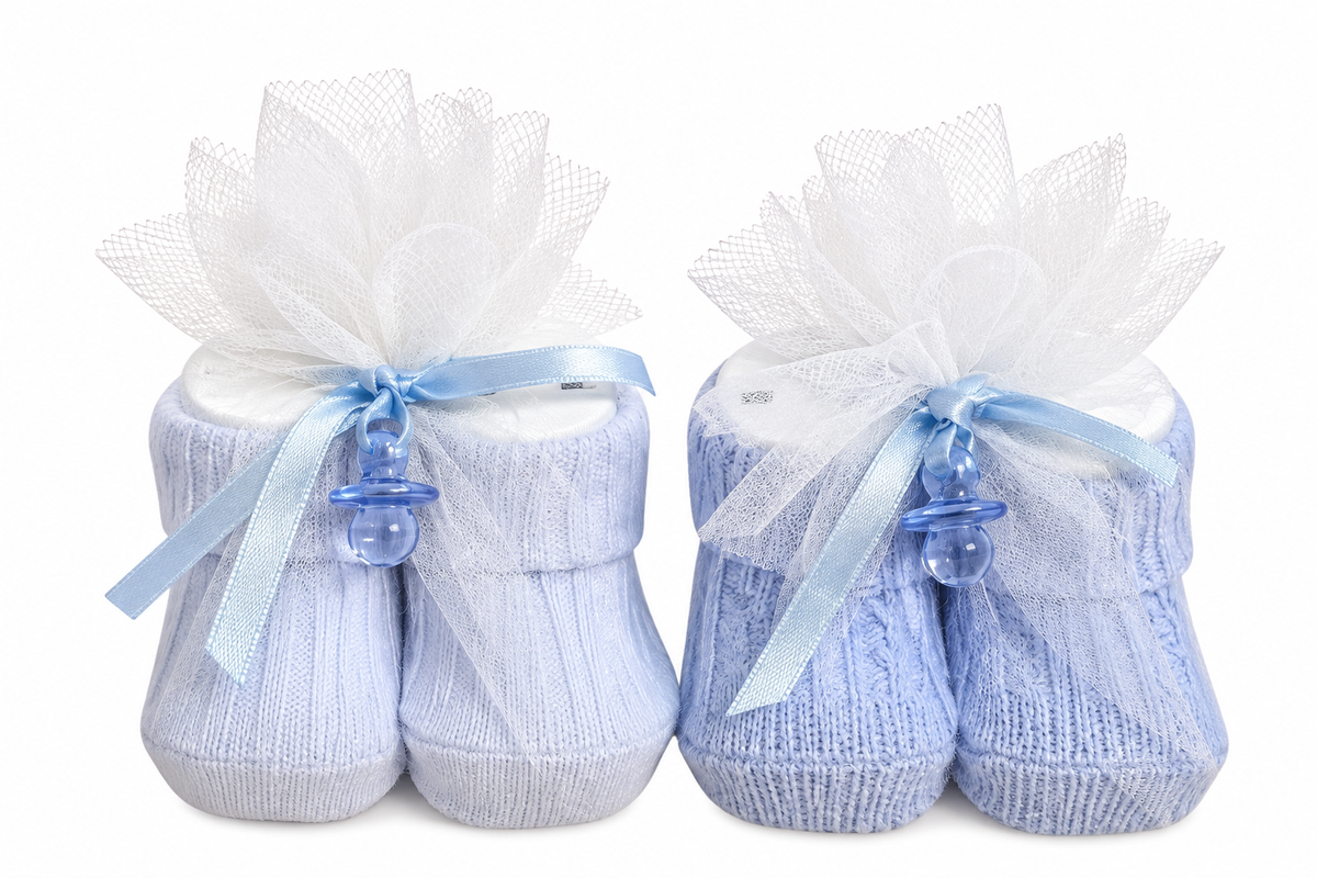 Soffi Baby sosete pentru cadou nou-nascuti cu ambalaj decorativ din tul 0m+ 1 buc. Albastru