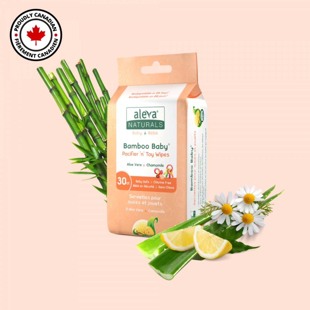 Aleva Naturals servetele umede din fibre de bambus pentru curatat suzete si jucarii, 30 buc Imagine secundară a produsului