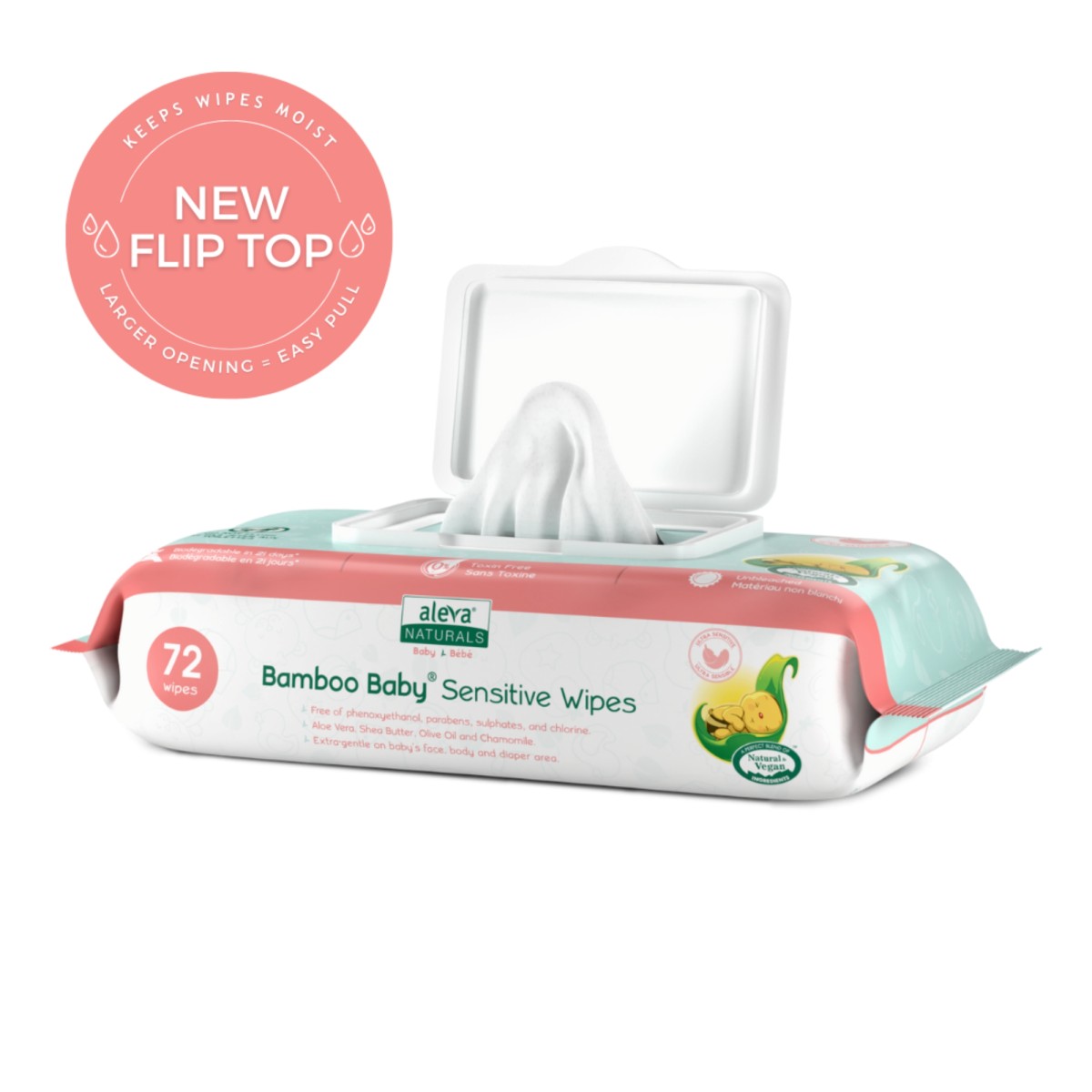 Aleva Naturals servetele umede Sensitive din fibre de bambus 72 buc Imagine secundară a produsului