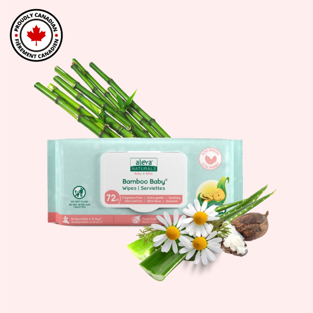 Aleva Naturals servetele umede Sensitive din fibre de bambus 72 buc