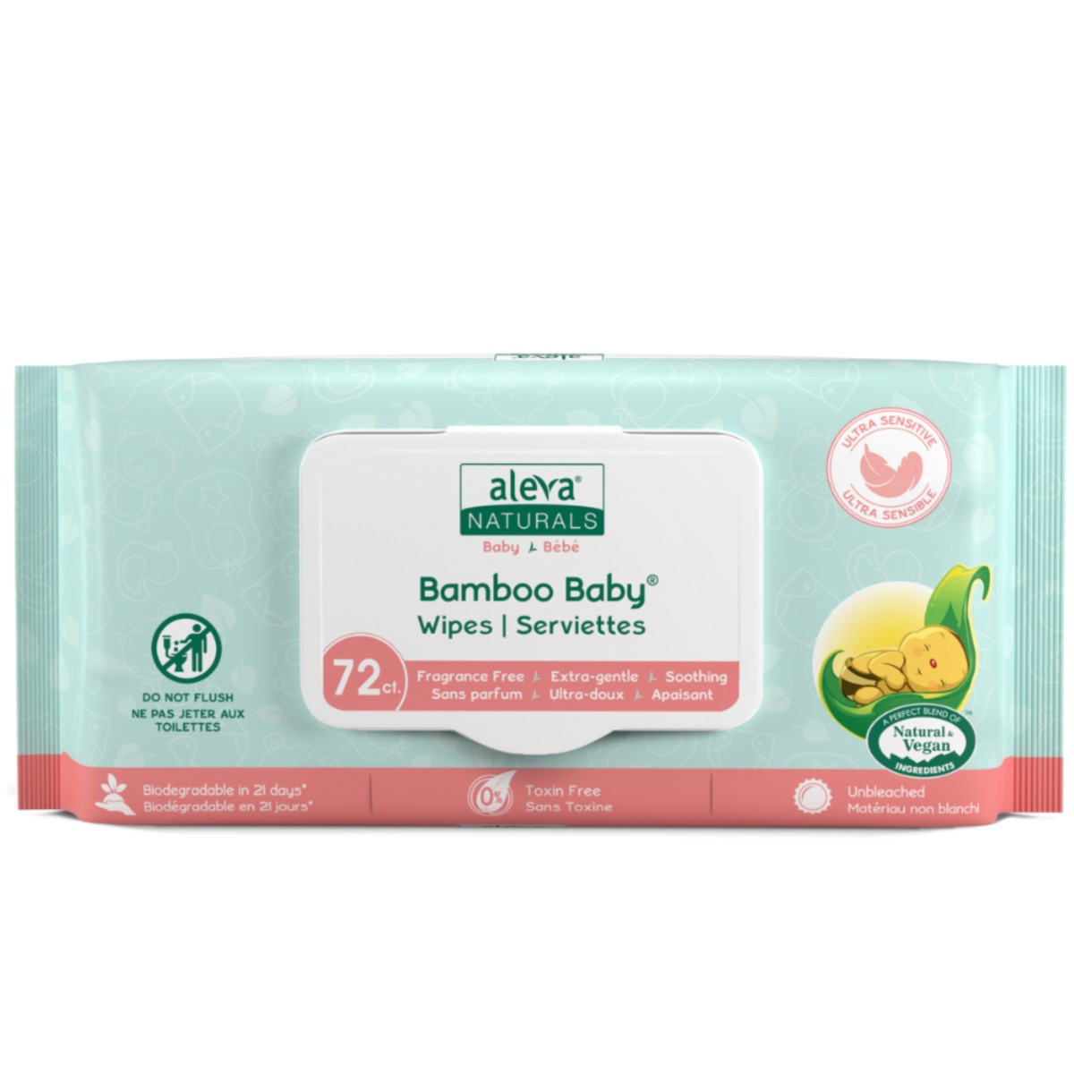 Aleva Naturals servetele umede Sensitive din fibre de bambus 72 buc Imagine principală a produsului