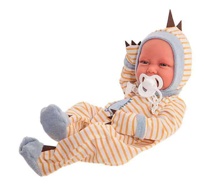 Antonio Juan papusa baietel Carlo cu pijama dinozaur 42 cm 3 ani+