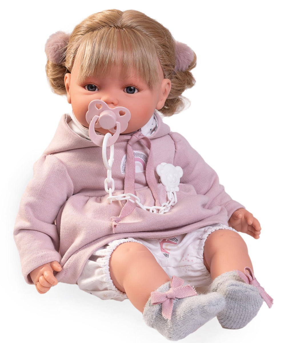 Antonio Juan papusa Beni 42 cm cu mecanism de plans si curcubeu 3 ani+