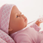 Antonio Juan papusa Bimba cu mecanism de plans si paturica roz 37 cm