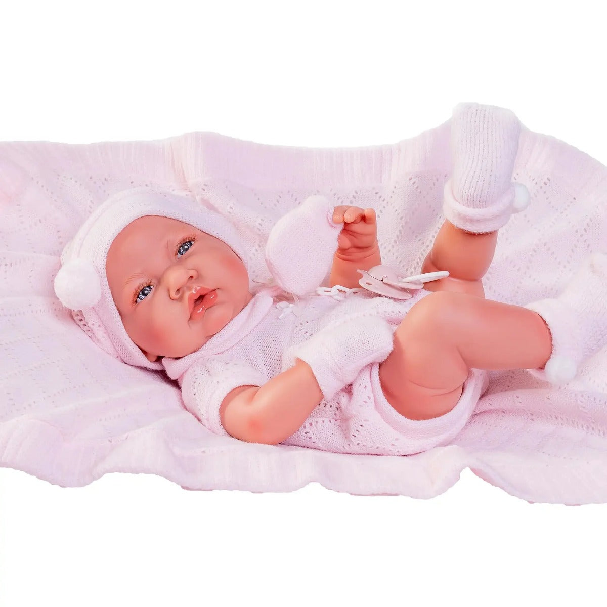 Antonio Juan papusa vinil cu patura tricotata 42 cm 3 ani+ Imagine secundară a produsului