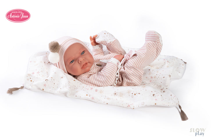 Antonio Juan papusa Lea cu paturica cu stelute 42 cm 3 ani+