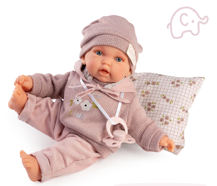 Antonio Juan papusa Petit corp moale din tesatura cu hanorac 27 cm 2 ani+