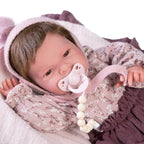 Antonio Juan papusa  Reborn Lea cu paturica mov 42 cm 3 ani+