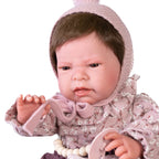 Antonio Juan papusa  Reborn Lea cu paturica mov 42 cm 3 ani+