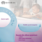 AppeKids baveta silicon cu buzunarel 6m+ Aqua Blue