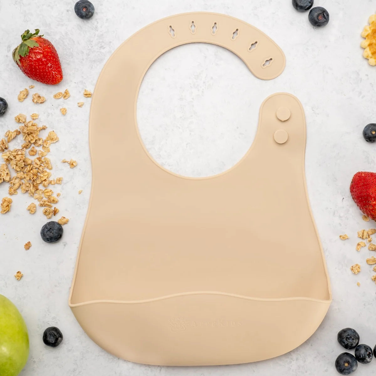 AppeKids baveta silicon cu buzunarel 6m+ Bubble Beige Imagine principală a produsului