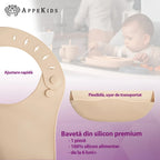 AppeKids baveta silicon cu buzunarel 6m+ Bubble Beige