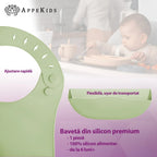 AppeKids baveta silicon cu buzunarel 6m+ Raw Green