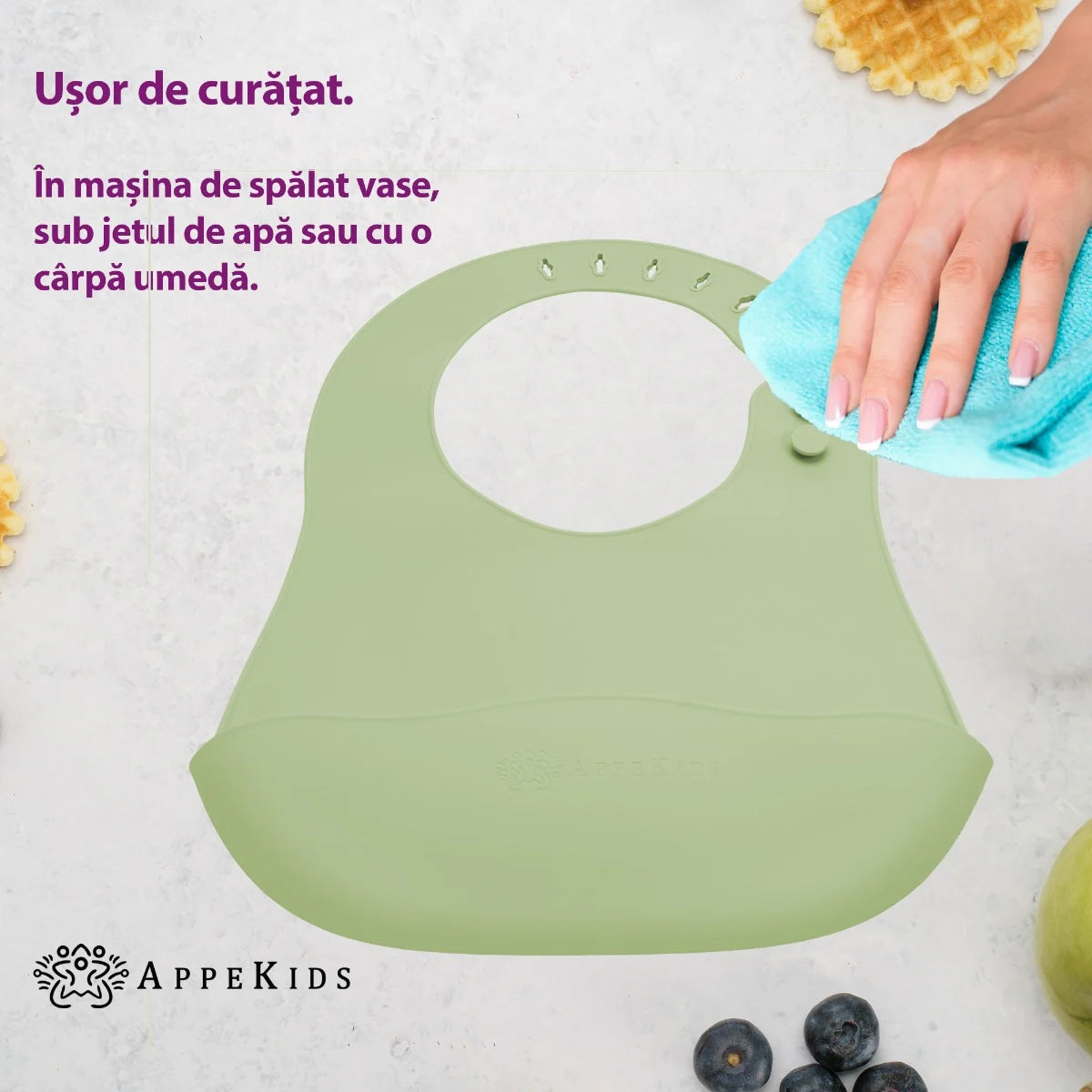 AppeKids baveta silicon cu buzunarel 6m+ Raw Green