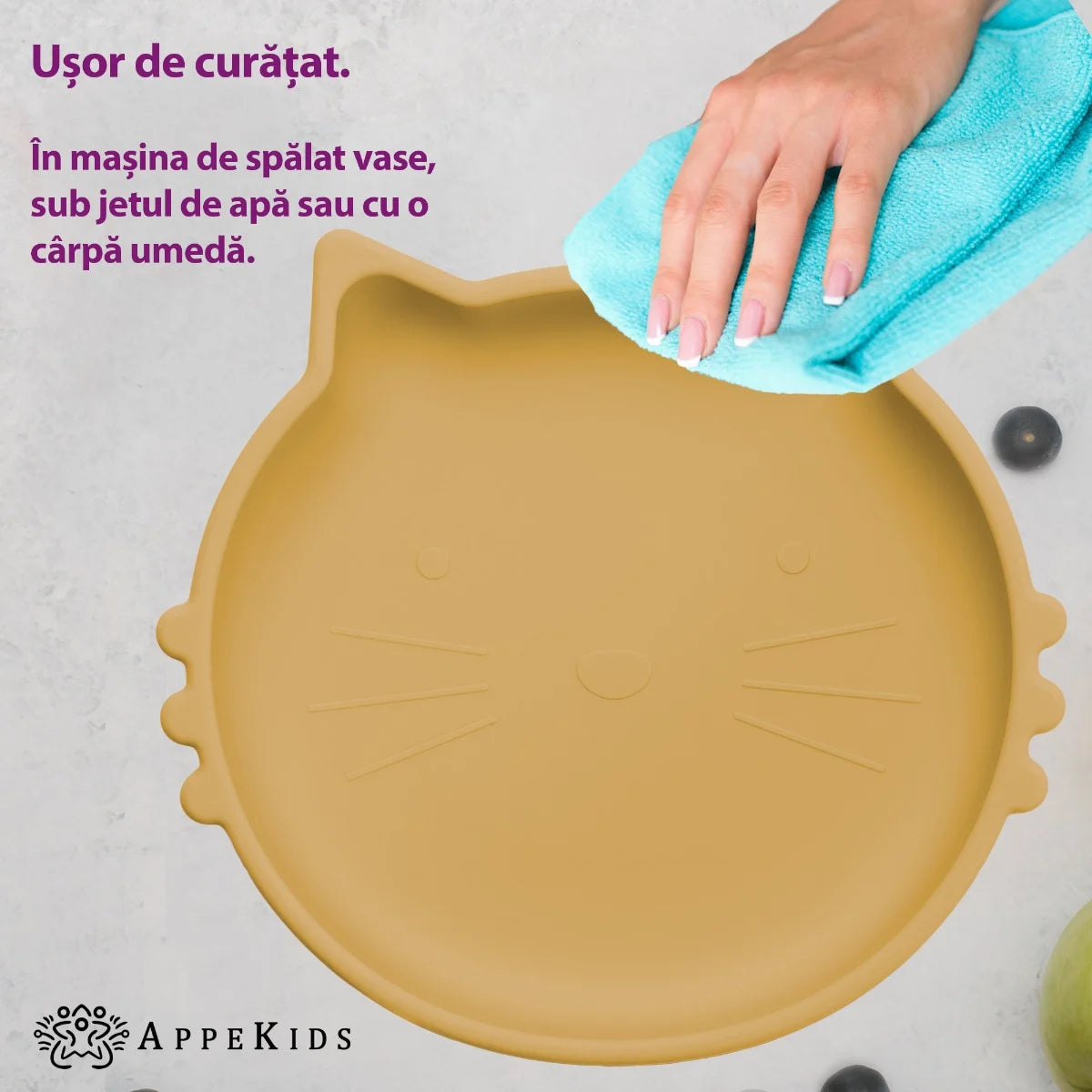 AppeKids bol silicon cu ventuza Kitty II pentru 6m+ Honey