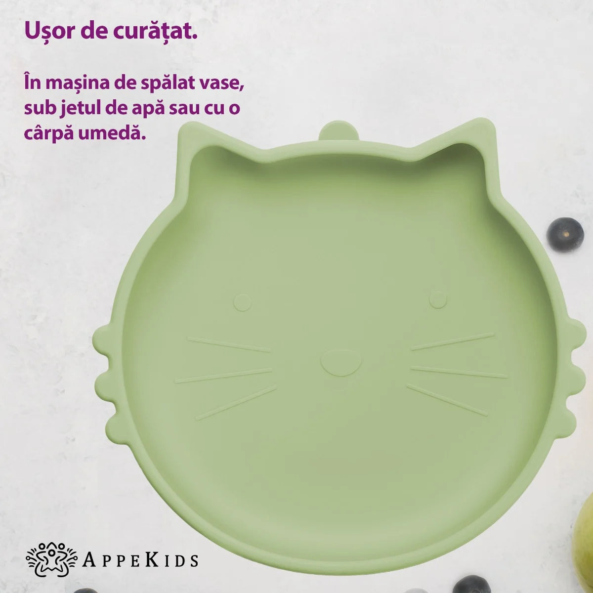 AppeKids bol silicon cu ventuza Kitty II pentru 6m+ Raw Green