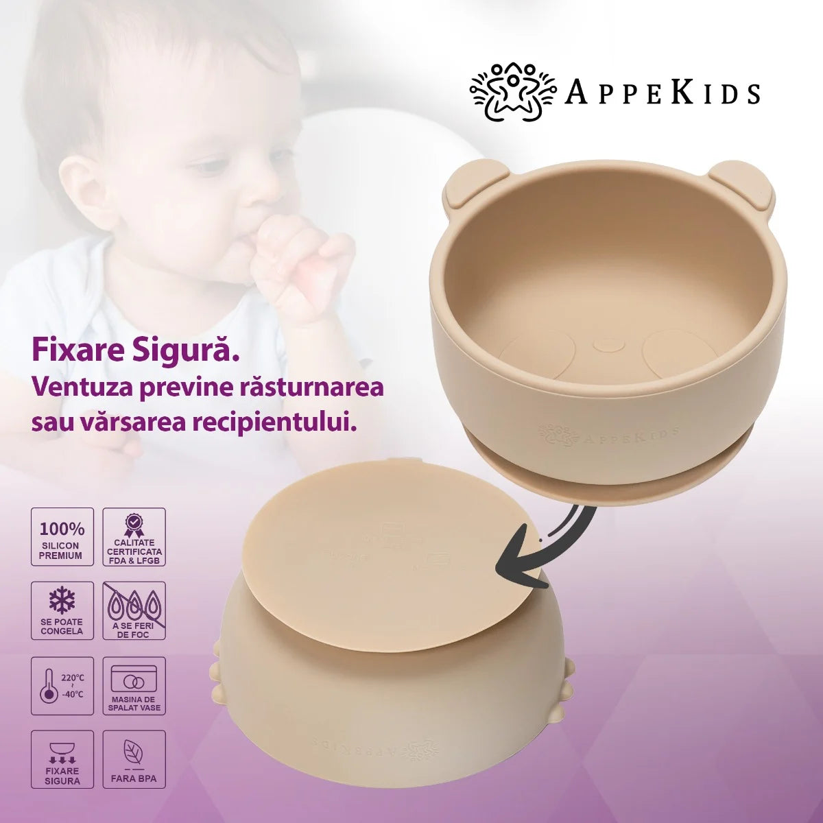 AppeKids bol silicon cu ventuza Little Bear 6m+ Bubble Beige
