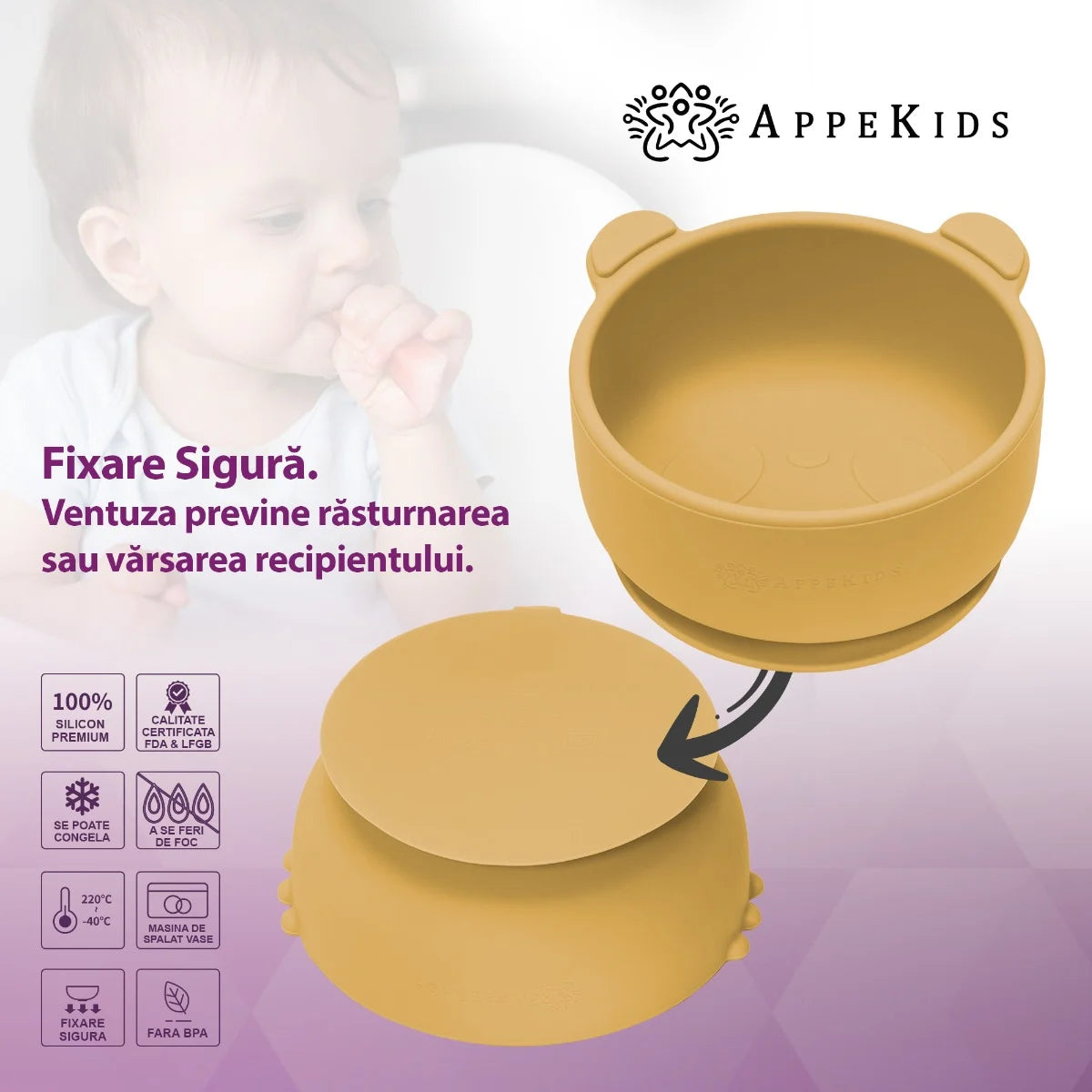 AppeKids bol silicon cu ventuza Little Bear 6m+ Honey
