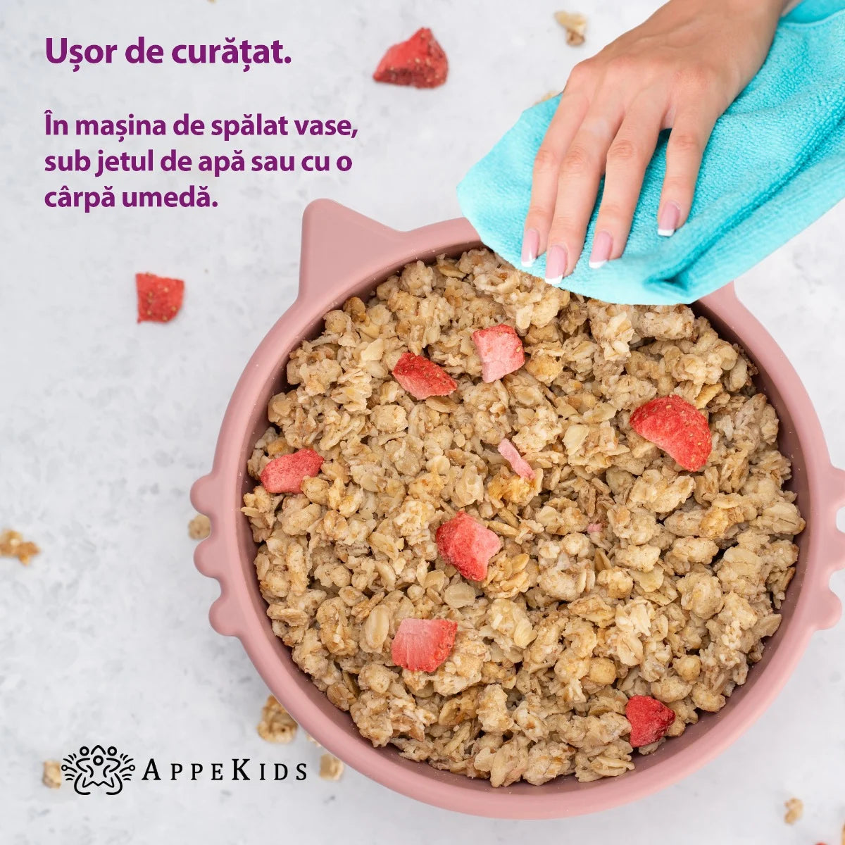AppeKids bol silicon cu ventuza Kitty I pentru 6m+ Old Rose