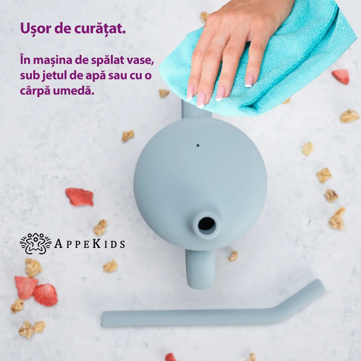 AppeKids cana din silicon cu pai 6m+ Aqua Blue