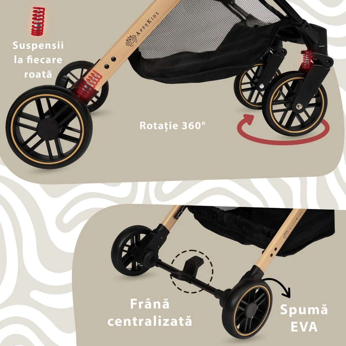 AppeKids carucior sport ultracompact Travel tip troller 6m+ Black