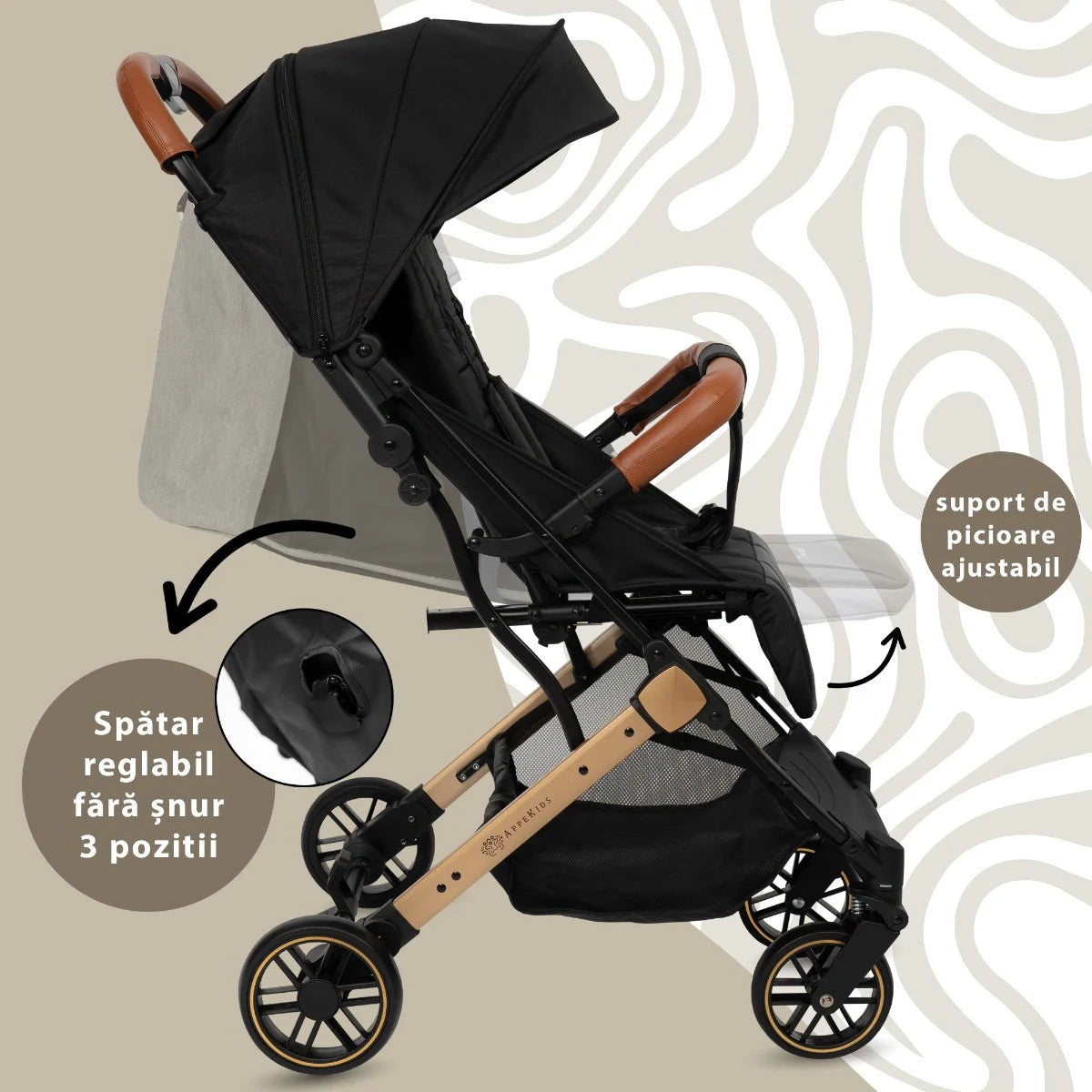 AppeKids carucior sport ultracompact Travel tip troller 6m+ Black