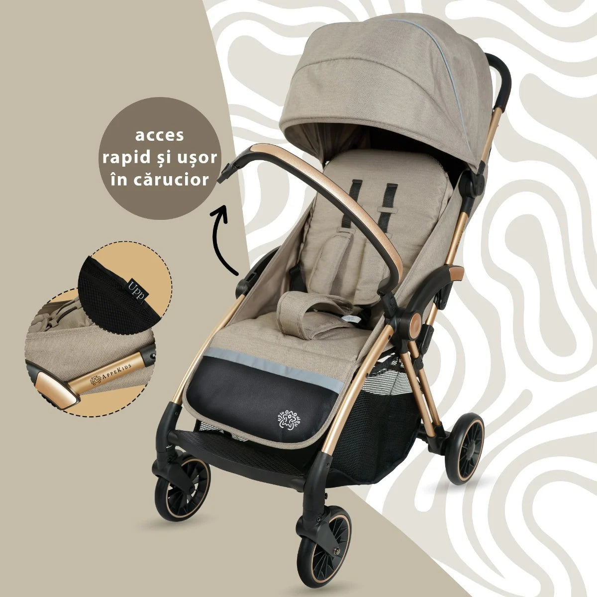 AppeKids carucior sport ultracompact Upp 0m+ Bubble Beige