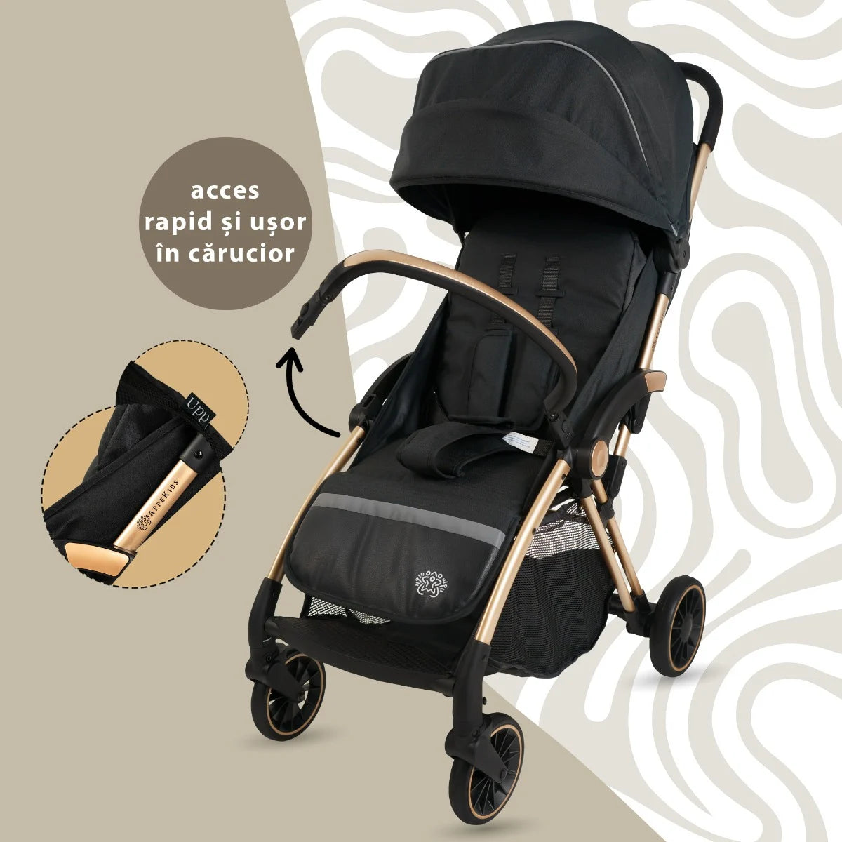 AppeKids carucior sport ultracompact Upp 0m+ Jet Black