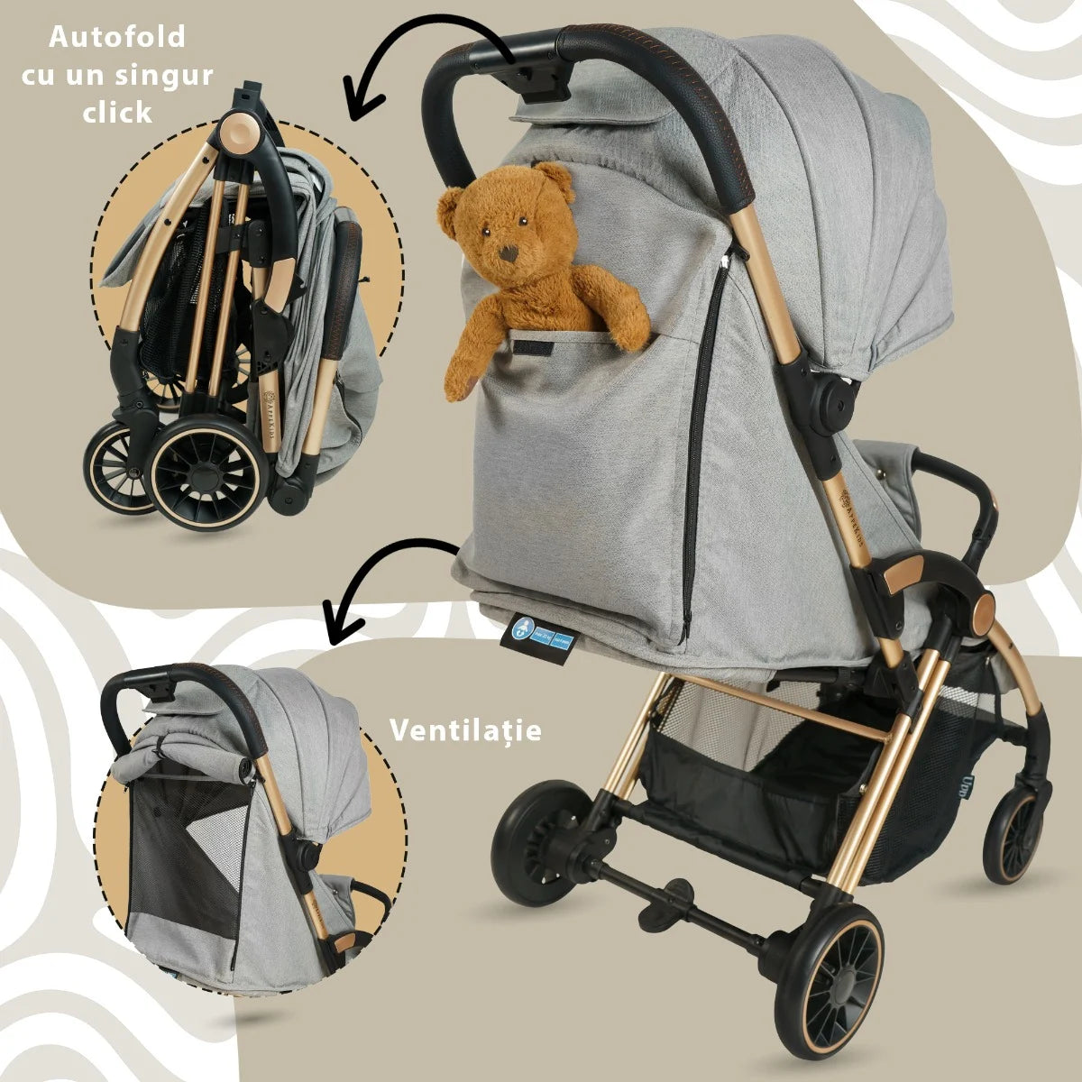 AppeKids carucior sport ultracompact Upp 0m+ Powder Grey