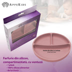 AppeKids farfurie silicon compartimentata cu ventuza 6m+ Old Rose