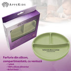 AppeKids farfurie silicon compartimentata cu ventuza 6m+ Raw Green