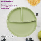 AppeKids farfurie silicon compartimentata cu ventuza 6m+ Raw Green
