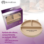 AppeKids farfurie silicon cu ventuza Kitty I pentru 6m+ Bubble Beige