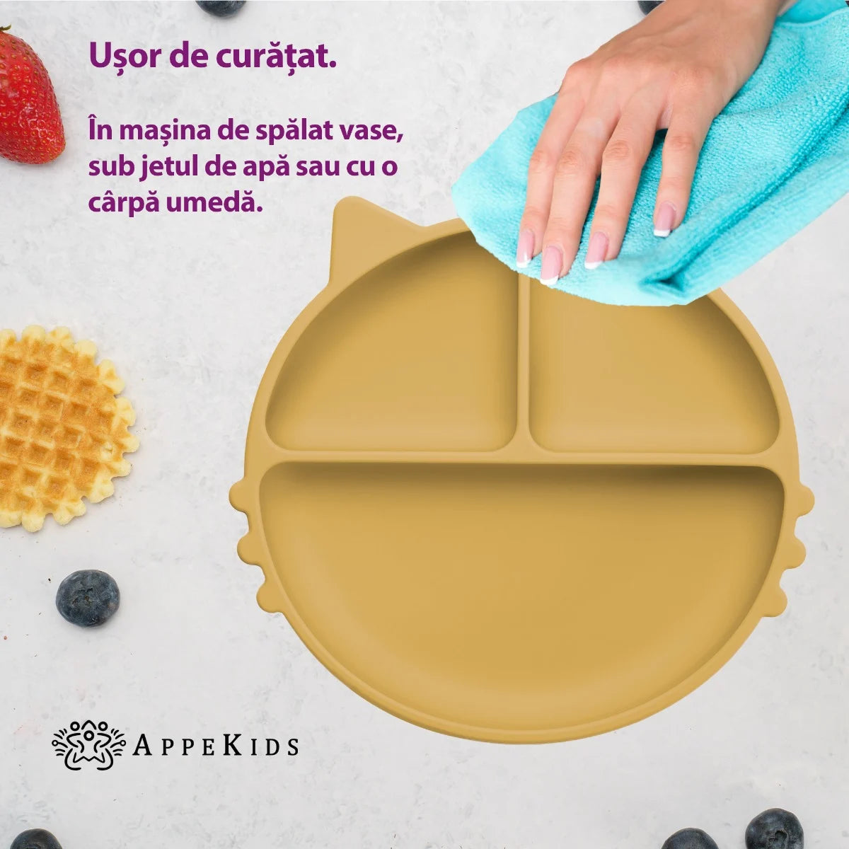 AppeKids farfurie silicon cu ventuza Kitty I pentru 6m+ Honey