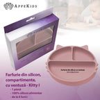 AppeKids farfurie silicon cu ventuza Kitty I pentru 6m+ Old Rose