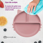 AppeKids farfurie silicon cu ventuza Kitty I pentru 6m+ Old Rose