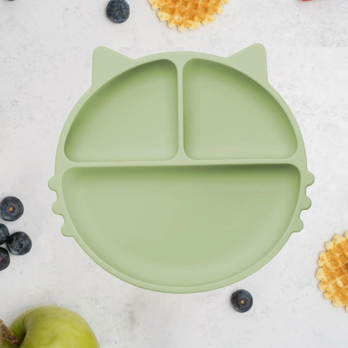 AppeKids farfurie silicon cu ventuza Kitty I pentru 6m+ Raw Green
