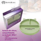 AppeKids farfurie silicon cu ventuza Kitty I pentru 6m+ Raw Green