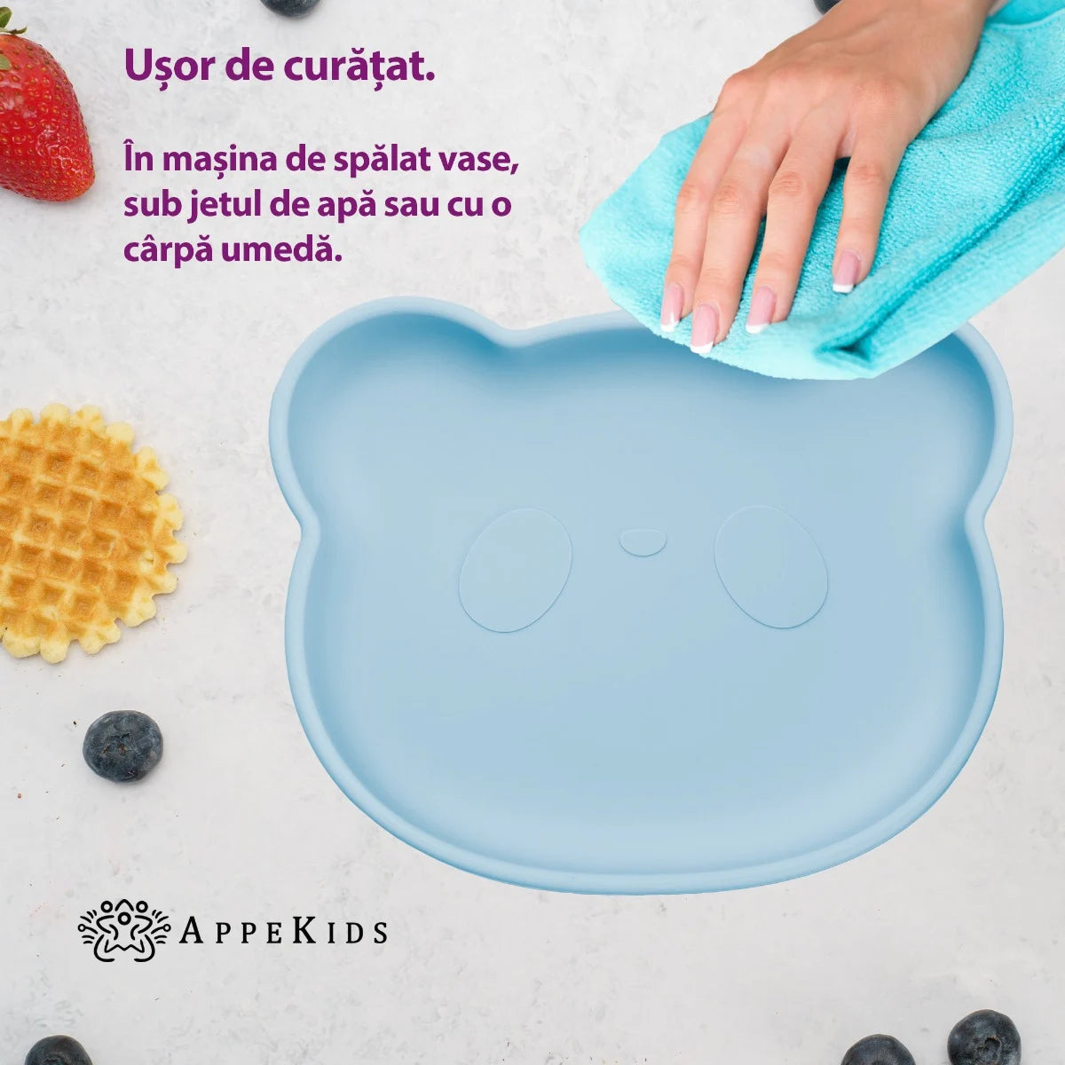 AppeKids farfurie silicon cu ventuza Little Bear 6m+ Aqua Blue